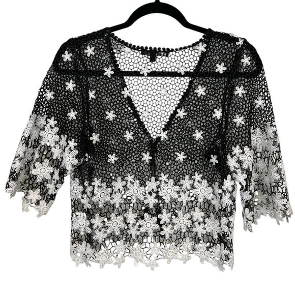 Chris McLaughlin Y2K Top Womens Floral White Crochet Boho Cottagecore Sheer - Picture 1 of 16